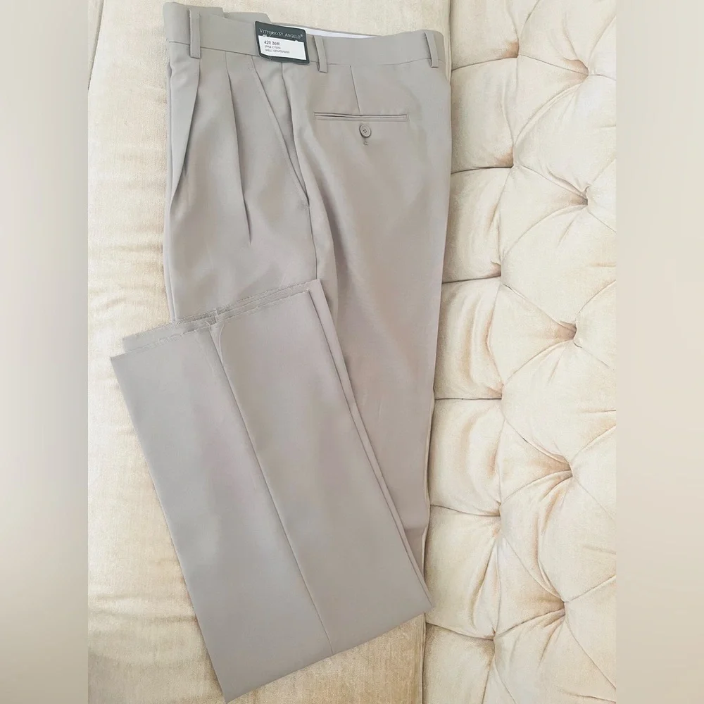 NEW Mens Vittorio St. Angelo Beige Cream 3 Button Suit Pants Size 42R 36W NWT
